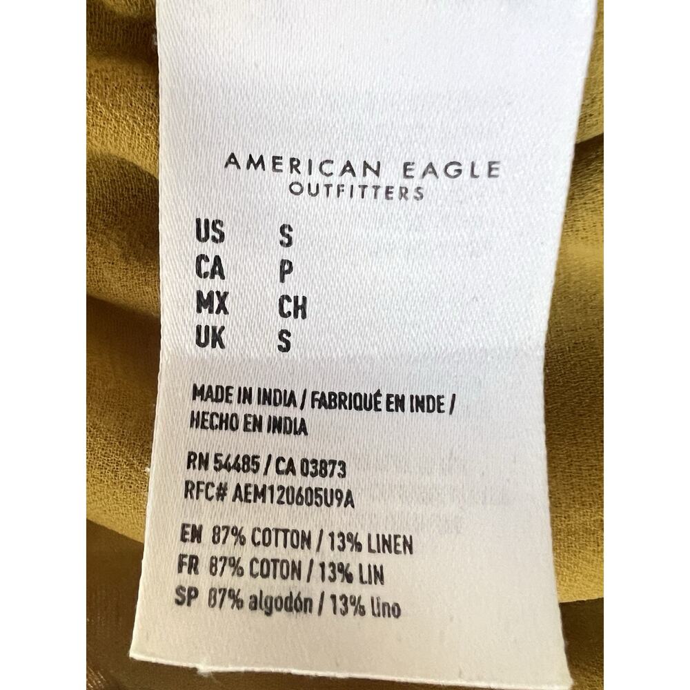 American Eagle Womens Pull On Pants Size S Mustard Yellow Palm Tree Print Wide L - Picture 5 of 9